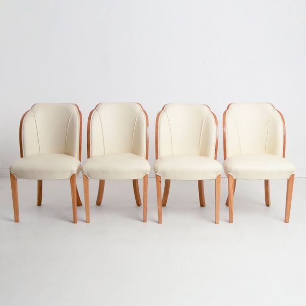 Set of 4 Art Deco Burr Maple Dining Chairs by Harry & Lou Epstein